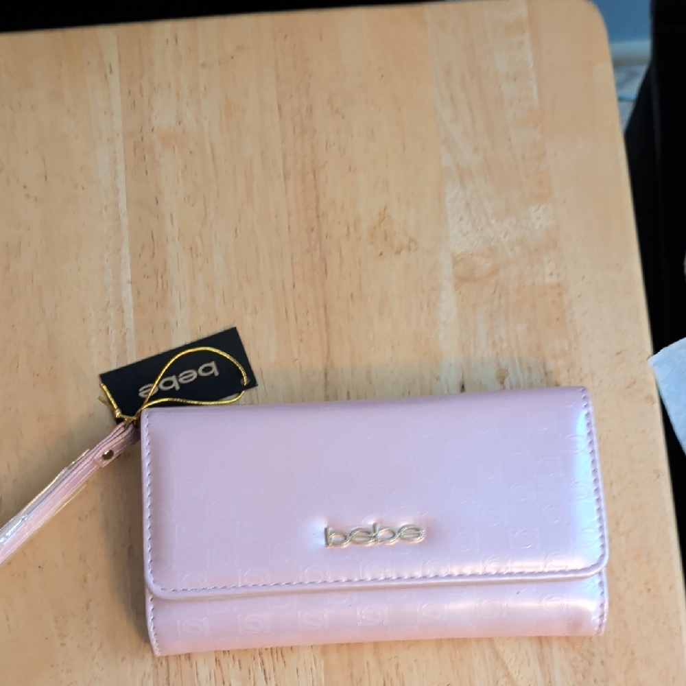 bebe Metallic Light Pink Wristlet Wallet